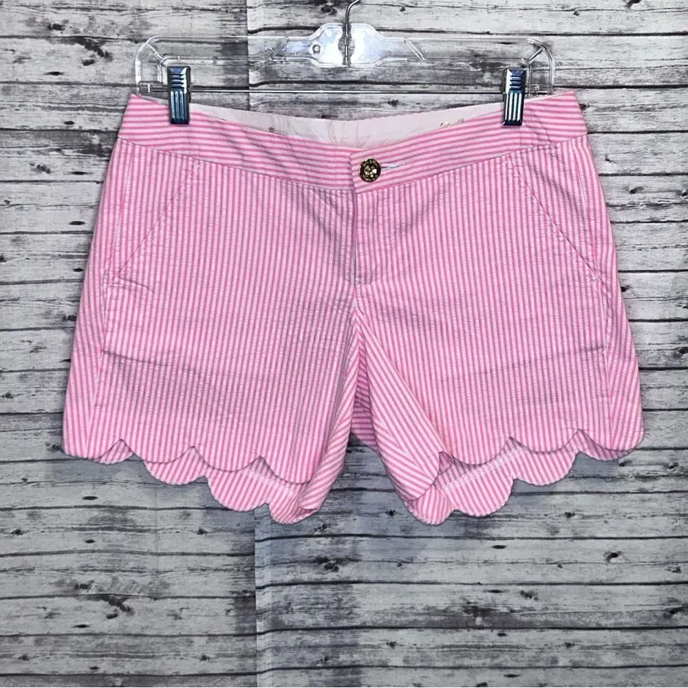 Lilly Pulitzer Buttercup Scalloped Hem Shorts Yarn Dyed Stripe Seersucker